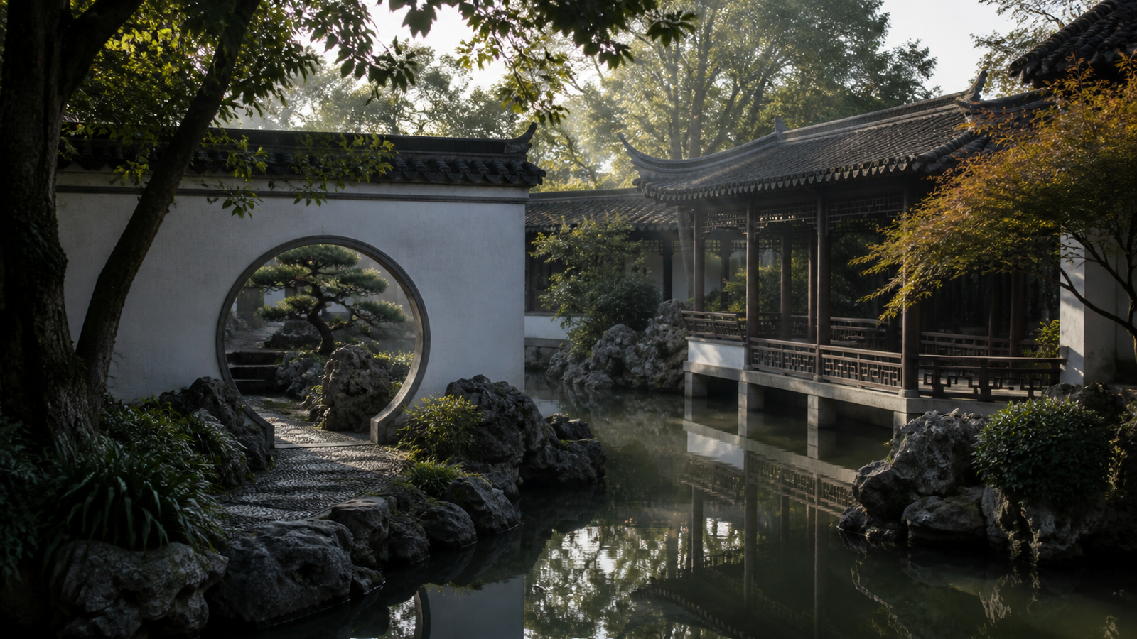 Chinese garden in morning light